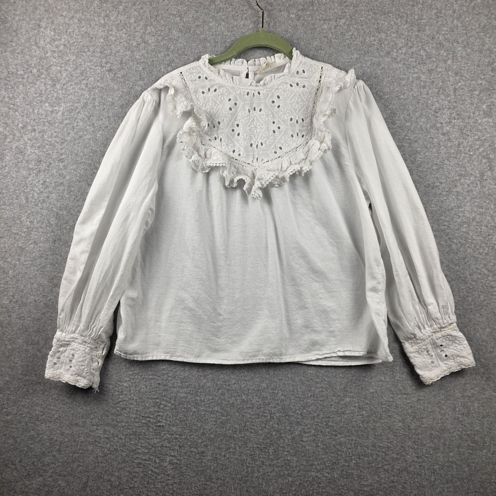 A.n.a Blouse Womens XL White Eyelet Embroidered Ruffle Yoke‎ Boho Prairie Top
